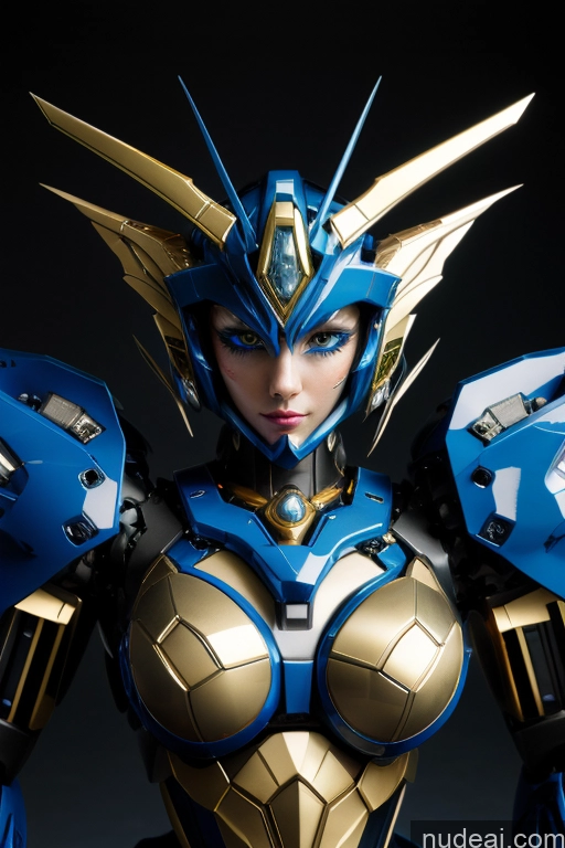 ai nude image of a close up of a woman in a blue and gold costume pics of SSS: A-Mecha Musume A素体机娘 SuperMecha: A-Mecha Musume A素体机娘 Gold Jewelry Deep Blue Eyes Rainbow Haired Girl