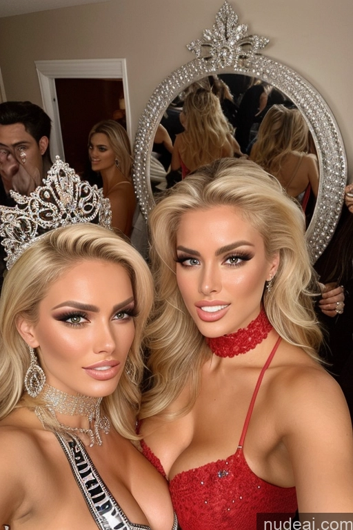 related ai porn images free for Miss Universe Model Huge Boobs 20s Two Several Party Mirror Selfie Blonde Shocked Close-up View Choker Topless