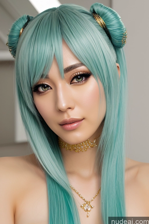 ai nude image of arafed woman with blue hair and a choke with gold jewelry pics of Hatsune Miku Diamond Jewelry Gold Jewelry Pearl Jewelry