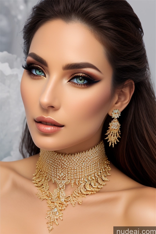 ai nude image of a close up of a woman wearing a necklace and earrings pics of Gold Jewelry Elemental Series - Ice Snow Diamond Jewelry