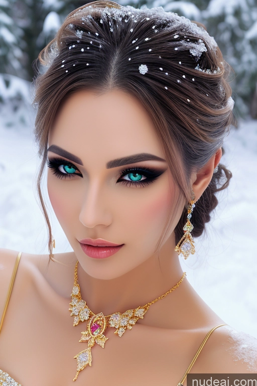 ai nude image of araffe woman with a gold necklace and earrings in the snow pics of Gold Jewelry Elemental Series - Ice Snow Diamond Jewelry