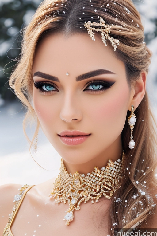 ai nude image of a close up of a woman wearing a gold dress and a necklace pics of Gold Jewelry Elemental Series - Ice Snow Diamond Jewelry Pearl Jewelry Transparent Gtv Style