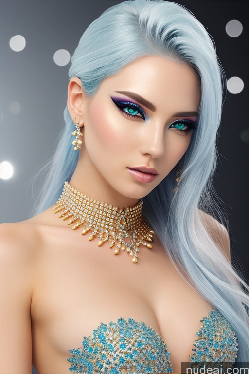 ai nude image of a close up of a woman with blue hair wearing a necklace and a choke pics of Gold Jewelry Elemental Series - Ice Snow Diamond Jewelry Pearl Jewelry Transparent Gtv Style Rainbow Haired Girl