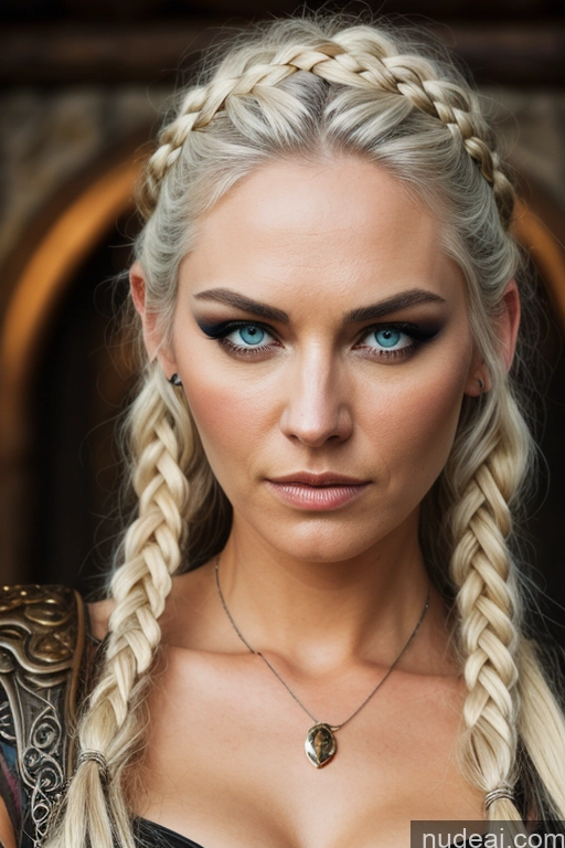 related ai porn images free for Detailed Dark Lighting Gold Jewelry Viking Traditional Steampunk Medieval Leather Fantasy Armor Serious Angry Blonde White Hair Braided Scandinavian German Dark_Fantasy_Style Dark Fantasy Film Photo Meadow Mountains Straddling