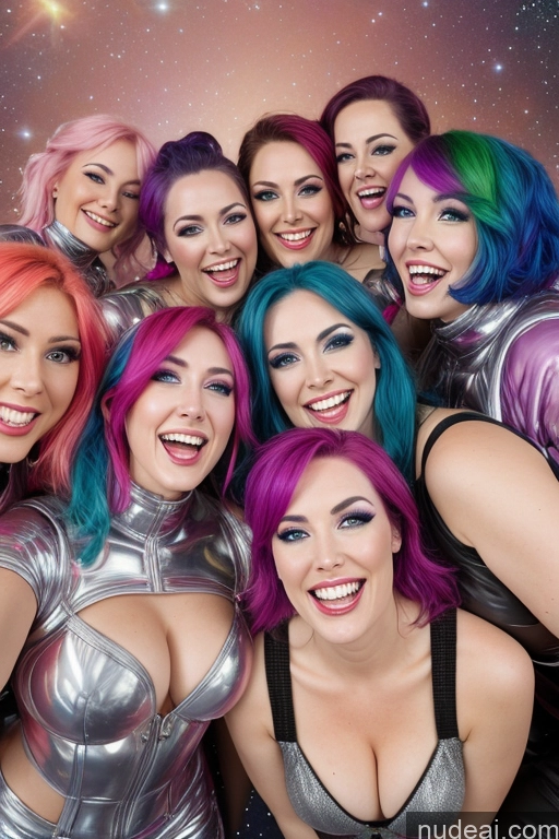 related ai porn images free for Several Happy Busty Rainbow Haired Girl Space Suit