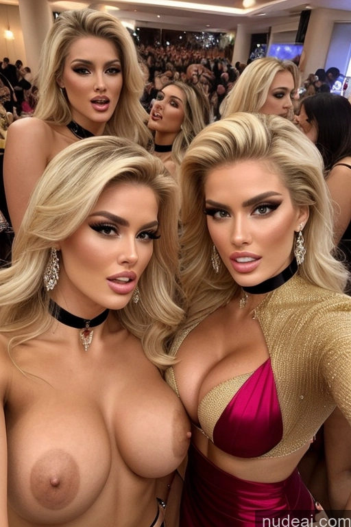 ai nude image of two women in a room with a lot of people and a woman with a big breast pics of Miss Universe Model Huge Boobs 20s Two Several Party Mirror Selfie Blonde Shocked Close-up View Choker Topless