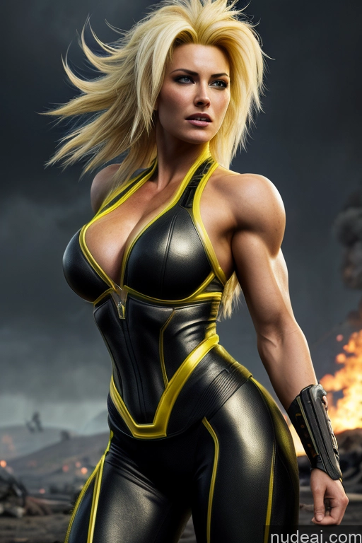 related ai porn images free for Super Saiyan Busty Muscular Front View Cyborg Woman Science Fiction Style Neon Lights Clothes: Yellow Blonde Battlefield Neon Lights Clothes: Orange