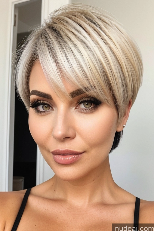 ai nude image of a close up of a woman with a short blond haircut pics of Bimbo Huge Boobs Big Ass Big Hips 40s Seductive Black Hair Bobcut Jewish Crisp Anime Moon Nude Short Hair