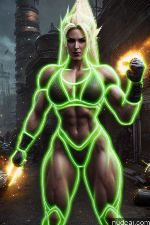 related ai porn images free for Super Saiyan Science Fiction Style Woman Busty Neon Lights Clothes: Green Front View Green Hair Muscular Cosplay Cyborg Battlefield Several Two Neon Lights Clothes: Yellow