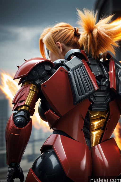 ai nude image of anime - style woman in armor with fire in the background pics of Super Saiyan 4 Busty Woman Front View Muscular SuperMecha: A-Mecha Musume A素体机娘 Skin Detail (beta)