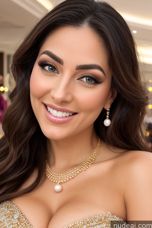 ai nude image of araffe woman with a gold dress and pearl necklace smiling pics of Happy Busty Several Mall Gold Jewelry Diamond Jewelry Pearl Jewelry Jewelry