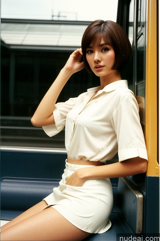 ai nude image of araffe woman sitting on a bus with her hand on her head pics of Sorority Skinny Small Tits Short Small Ass 18 Asian Japanese Filipina Film Photo Skin Detail (beta) Kilt Long Skirt Chemise Sailor Thigh Socks Transparent Detailed Military Bus Street Train Blouse Bobcut Short Hair 60s 70s Vintage