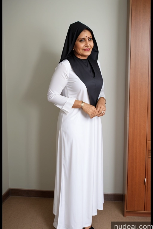 ai nude image of arafed woman in a white dress and black scarf standing in a room pics of Nun Salwar High Heels 50s Big Ass Detailed Short Small Tits Vintage Milf