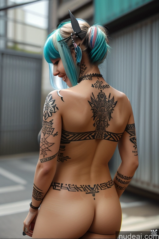 ai nude image of arafed woman with tattoos on her back and a tattoo on her arm pics of Laughing Rainbow Haired Girl Greek Close-up View Bra Pull Down Nude Gothic Punk Girl Huge Boobs Crop Shirt Underboob Tattoos Big Ass