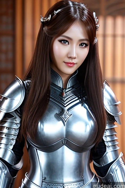 ai nude image of arafed woman in a silver armor suit posing for a picture pics of Ning Rong Rong Knight