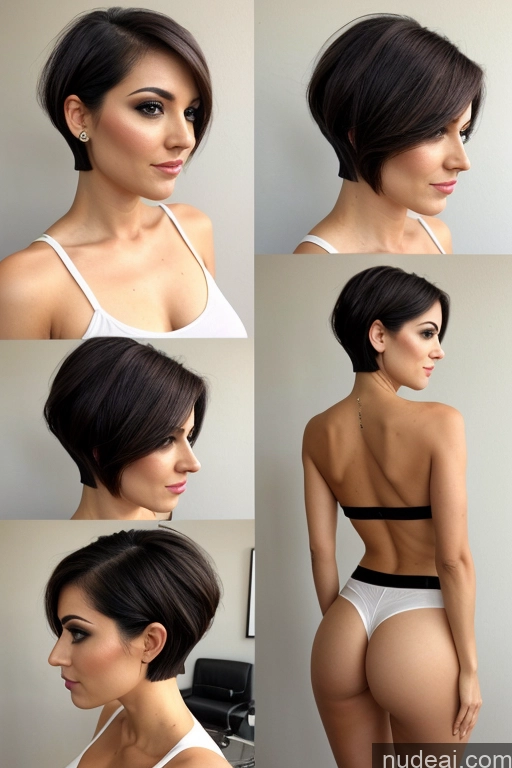 ai nude image of a close up of a woman with a very short haircut pics of Long Skirt Small Tits Small Ass Sexy Face Black Hair Straight Bending Over Topless Partially Nude Middle Eastern Woman One Fairer Skin Dark Skin 30s Ponytail Short Hair