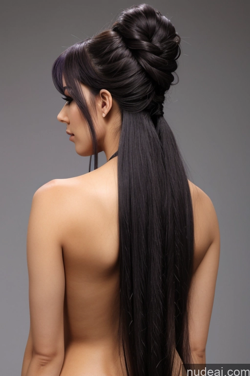 ai nude image of arafed woman with long black hair and a braid in her hair pics of 20s Big Ass Perfect Boobs Long Hair Dark Skin Sexy Face Purple Hair Hair Bun Black Dark Fantasy Back View Nude