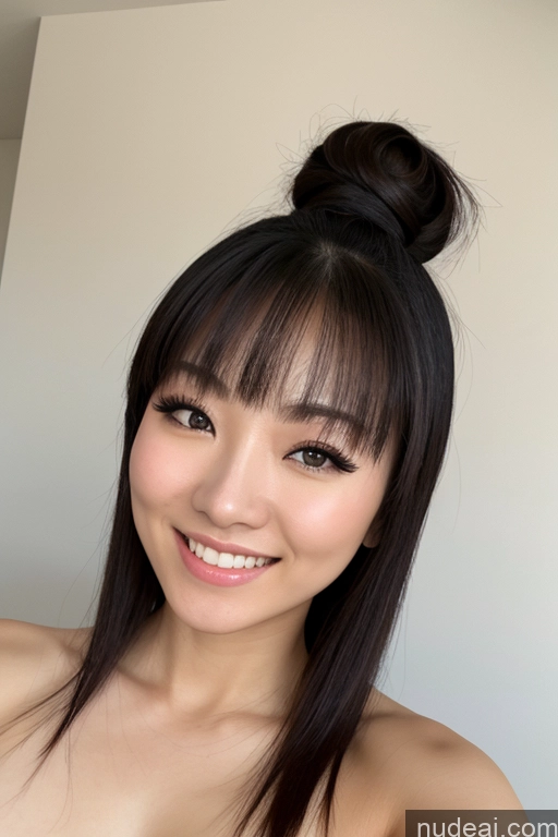 ai nude image of arafed asian woman with a messy bun in a bathroom pics of One Skinny Small Ass Happy Black Hair Bangs Small Tits Ponytail 18 Japanese Korean Chinese Filipina Close-up View