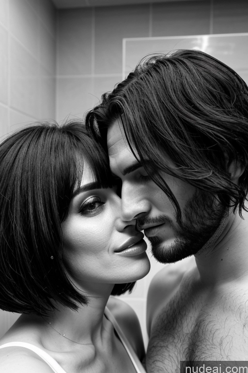 ai nude image of arafed man and woman in a bathroom with a shower pics of Several Busty 20s Sexy Face Black Hair Bobcut Brazilian Mirror Selfie Shower Front View Side View Back View Close-up View Spreading Legs Nude Woman + Man