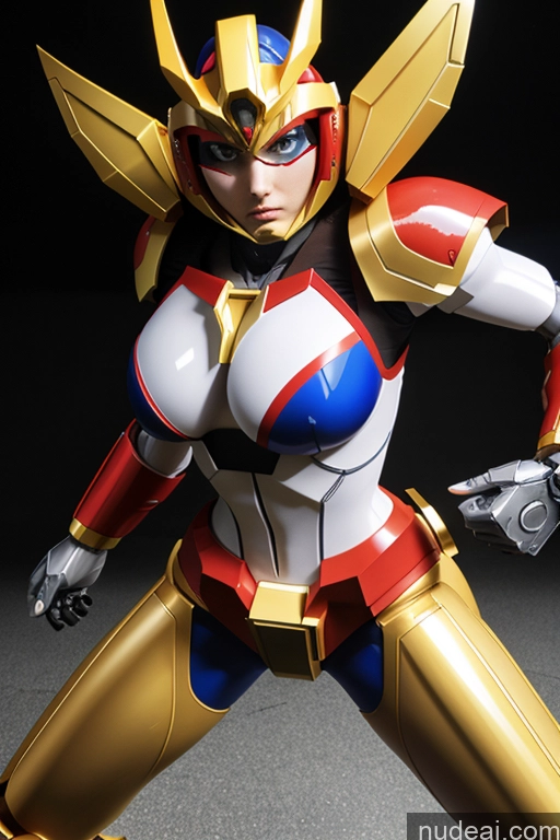 ai nude image of a close up of a woman in a gold and blue outfit pics of Power Rangers Cosplay Woman Busty Muscular Front View SuperMecha: A-Mecha Musume A素体机娘