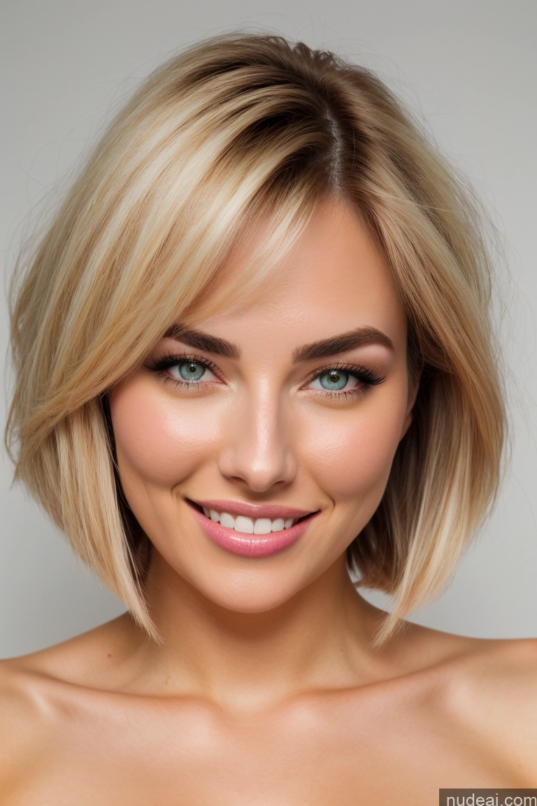 ai nude image of blond woman with blue eyes and a short bob with bangs pics of Woman One Huge Boobs 18 Happy Blonde Bobcut