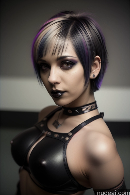 ai nude image of arafed woman with purple hair and black leather bra top pics of Athlete Perfect Boobs Short Hair Egyptian Rainbow Haired Girl Close-up View Gothic Punk Girl Nude Bra Pull Down 50s Boots