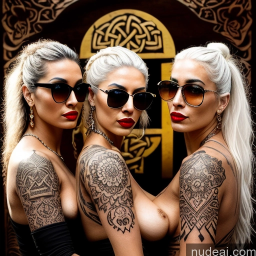 related ai porn images free for Several Woman Sunglasses Tattoos Lipstick Pregnant White Hair Braided 3d Lake Nude Gold Jewelry Detailed Front View Sexy Face 20s German