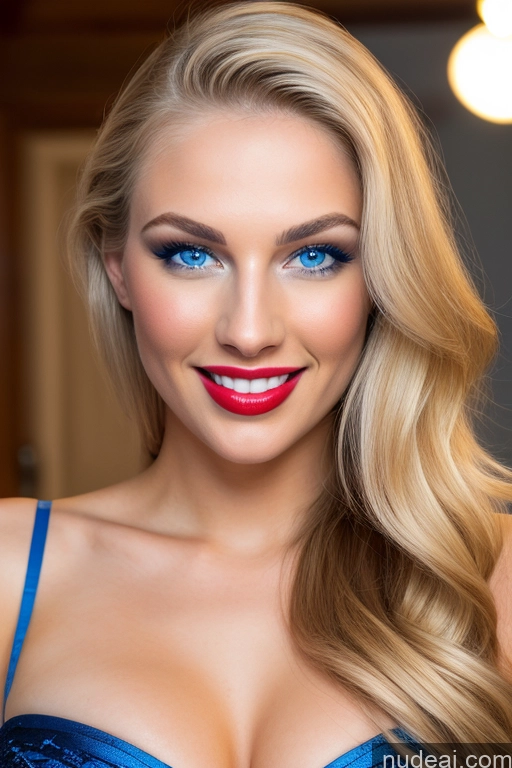 ai nude image of blond woman with blue eyes and red lips posing for a picture pics of One Busty Perfect Boobs Beautiful Lipstick Skinny 18 Deep Blue Eyes Blonde Russian Snow Nude Miss Universe Model Full Frontal Happy