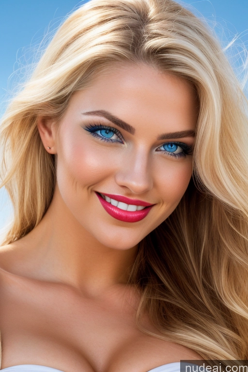 ai nude image of blond woman with blue eyes and a pink lip posing for a picture pics of Busty Perfect Boobs Beautiful Lipstick Skinny Deep Blue Eyes Russian Nude Full Frontal Happy Spreading Legs Beach 3d Blonde Miss Universe Model One 18