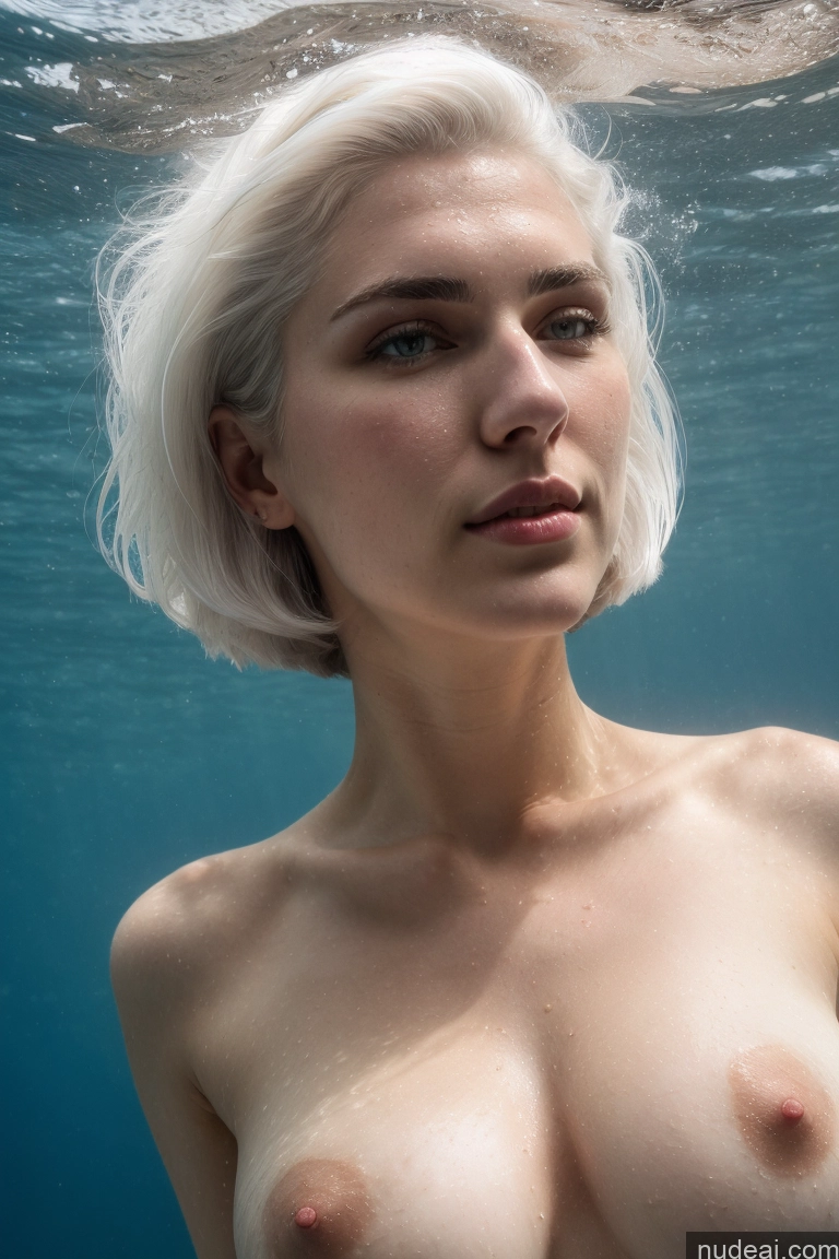 ai nude image of arafed woman with white hair and no shirt under water pics of Woman One Beautiful Sexy Face Front View Nude Busty Pubic Hair 18 Bobcut Fairer Skin White Hair Film Photo Underwater Czech