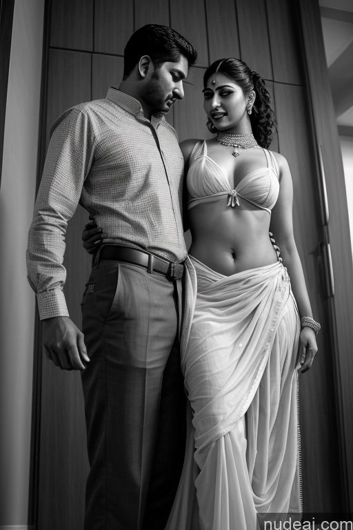 ai nude image of arafed couple in a white sar and a man in a shirt pics of Several Small Tits Big Ass Thick Big Hips Woman + Man Beautiful Indian Salwar Chennai Western Cyberpunk Suspended Couple