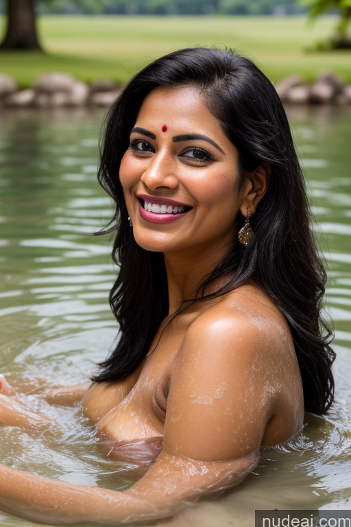 ai nude image of smiling woman in the water with a red object in her hand pics of Model One Happy Black Hair Straight Lake Bathing Satin Traditional Partially Nude Indian Sari 30s