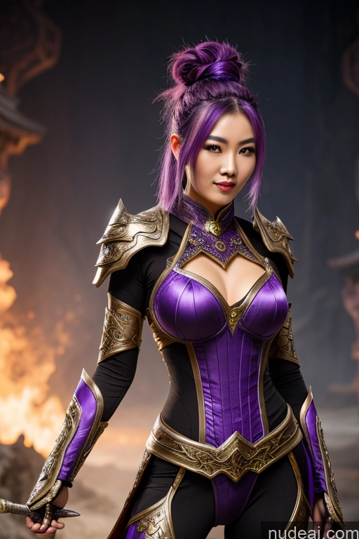 ai nude image of arafed woman in a purple corset and armor holding a sword pics of Chinese Purple Hair Fantasy Armor