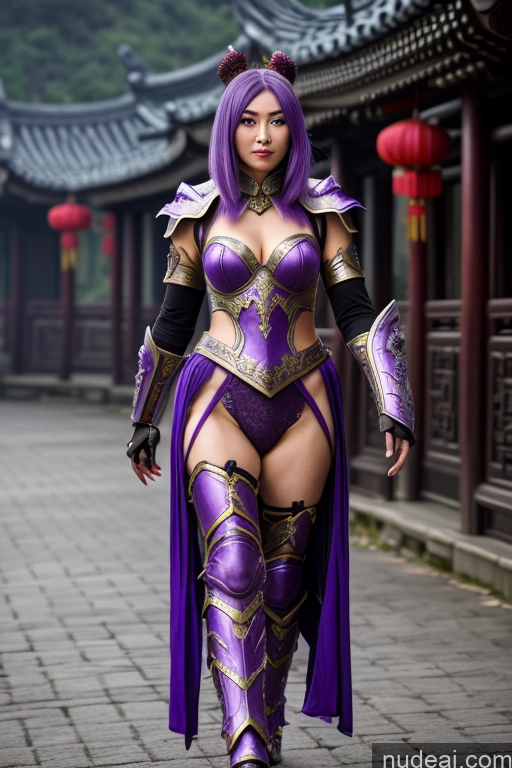 ai nude image of arafed woman in purple outfit walking down a street pics of Chinese Purple Hair Fantasy Armor