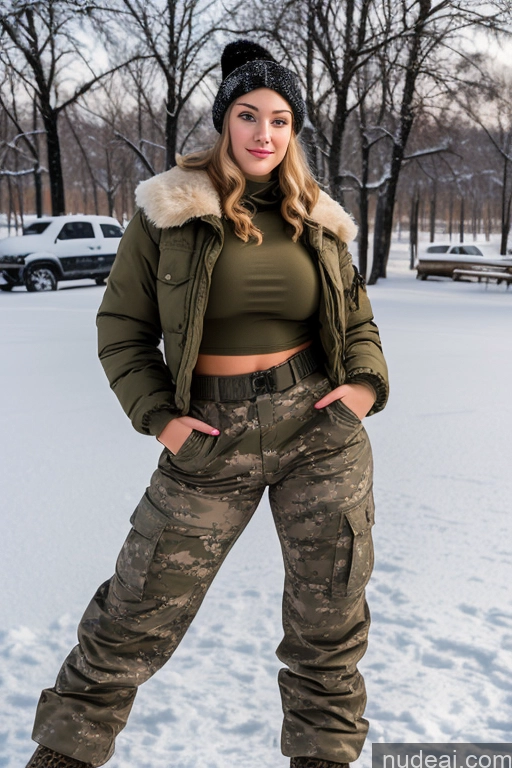 ai nude image of arafed woman in a green jacket and camouflage pants posing for a picture pics of 18 Snow Boots Harem Pants Military Two Big Ass Jacket Russian