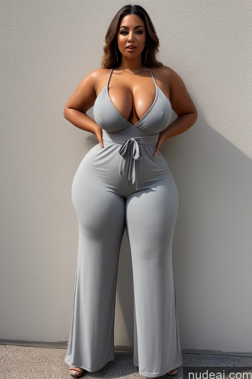 ai nude image of a woman in a grey jumpsuit posing for a picture pics of Perfect Boobs Big Hips Thick Jumpsuit