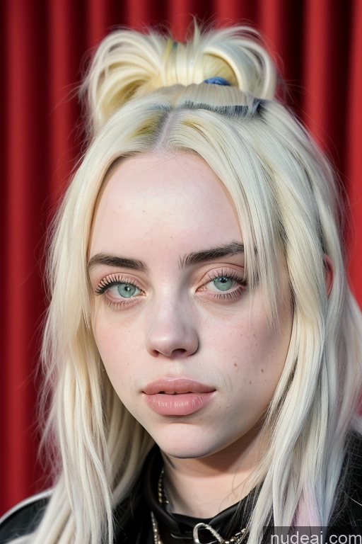 ai nude image of blond woman with a messy bun on her head and a black leather jacket pics of Billie Eilish Busty Beautiful Big Ass Thick 18