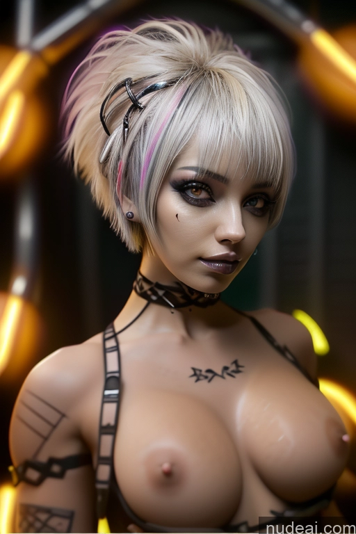 ai nude image of a close up of a woman with a very big breast and tattoos pics of Bimbo Close-up View Nude Perfect Boobs Short Hair Gothic Punk Girl Bra Pull Down Rainbow Haired Girl