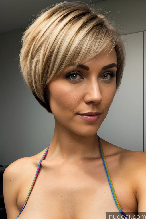 ai nude image of blond woman with a colorful top and a short haircut pics of Nude Close-up View Rainbow Haired Girl Braided Perfect Boobs Short Hair Milf Ahsoka Tano