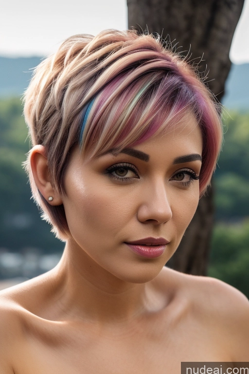 ai nude image of arafed woman with a pink and blue hair and a black top pics of Close-up View Rainbow Haired Girl Braided Perfect Boobs Short Hair Milf Gufengnvhai