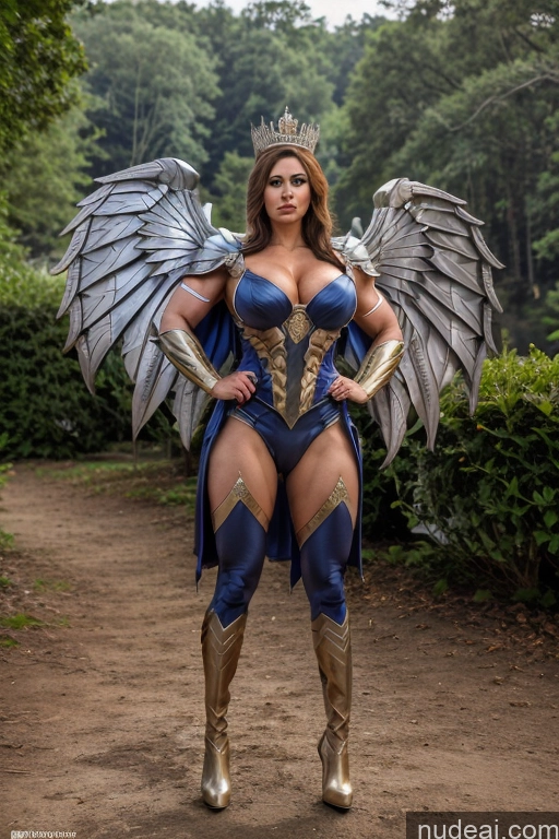 ai nude image of araffe woman in a costume with wings and a crown pics of Regal Cosplay Busty Muscular Front View Has Wings Superhero