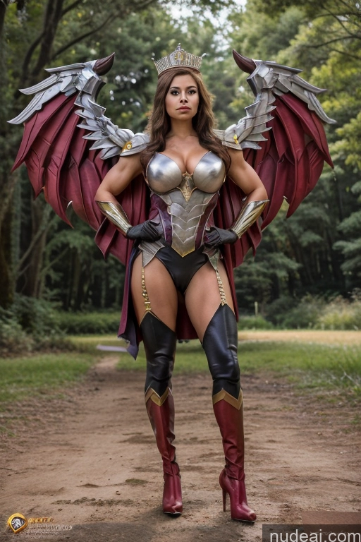 ai nude image of a woman in a costume with wings and a crown pics of Regal Cosplay Busty Muscular Front View Has Wings Superhero 18