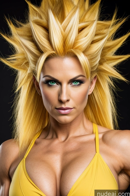 ai nude image of a close up of a woman with a very large breast and a very long hair pics of Regal Cosplay Busty Muscular Front View Super Saiyan