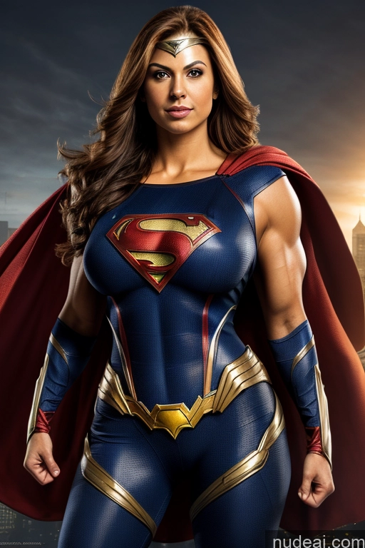 ai nude image of a woman in a superman costume posing for a picture pics of Superheroine Busty Muscular Front View Superhero