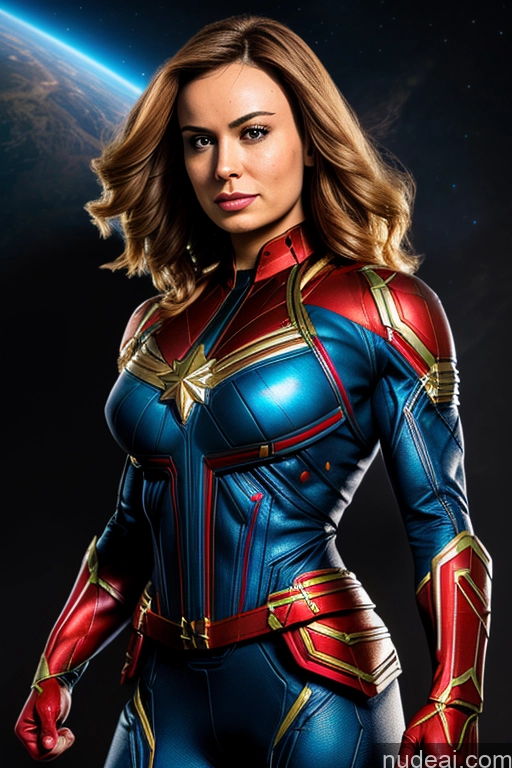 Busty Front View Superhero Cosplay Captain Marvel Superheroine Muscular Space