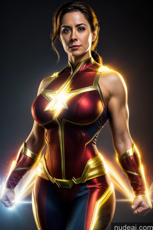 Busty Superhero Cosplay Muscular Science Fiction Style Dynamic View Heat Vision Neon Lights Clothes: Red Powering Up Neon Lights Clothes: Orange Neon Lights Clothes: Yellow Mary Thunderbolt