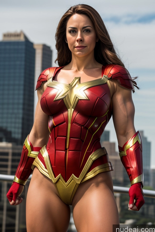 related ai porn images free for Busty Superhero Cosplay Muscular Mary Thunderbolt Front View