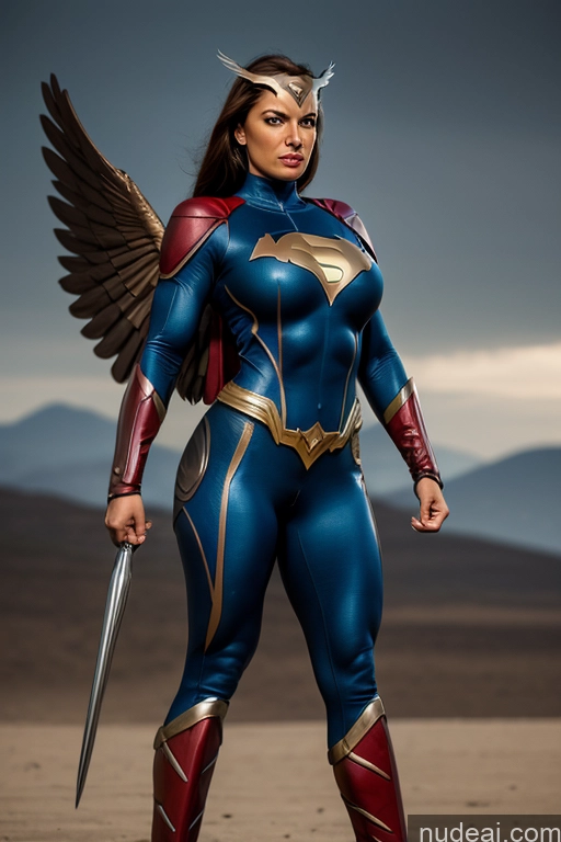 Busty Superhero Cosplay Muscular Front View Superheroine Hawkgirl