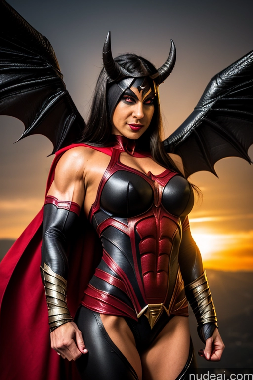 Front View Superheroine Muscular Superhero Cosplay Busty Succubus