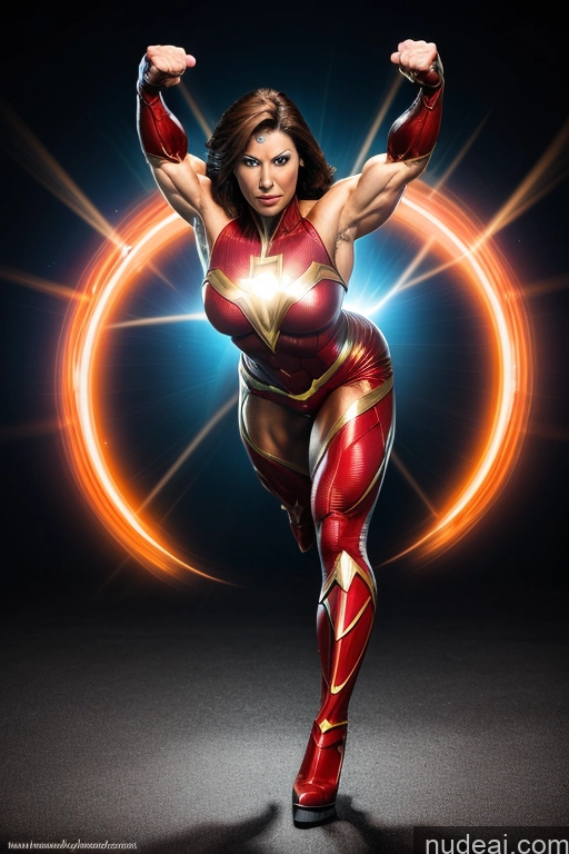 Front View Superheroine Muscular Superhero Cosplay Busty Powering Up